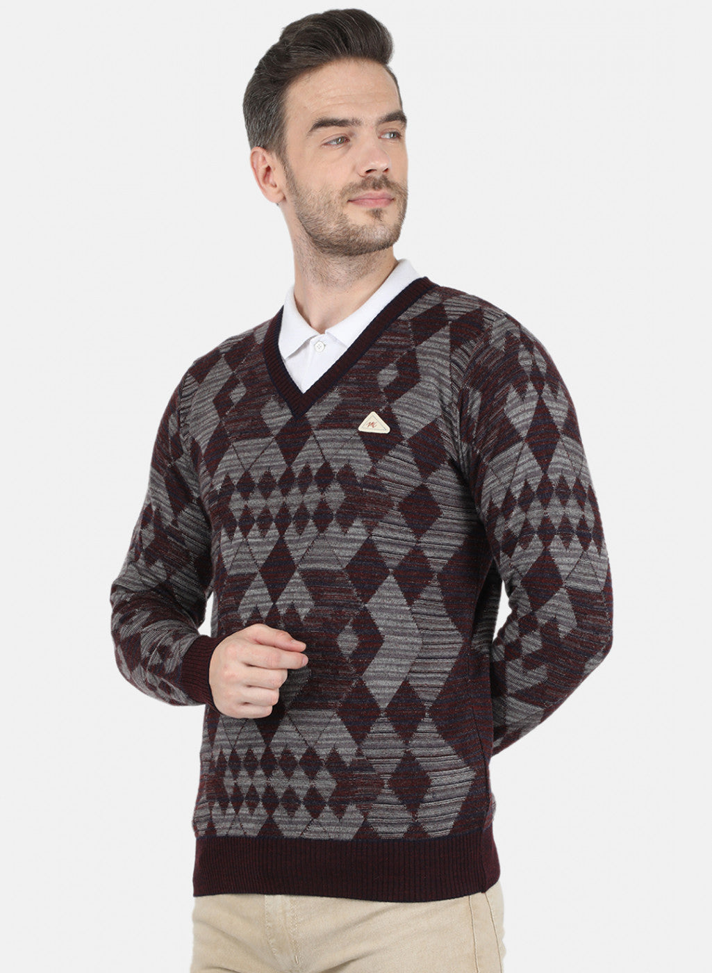 Men Maroon Self Design Pullover