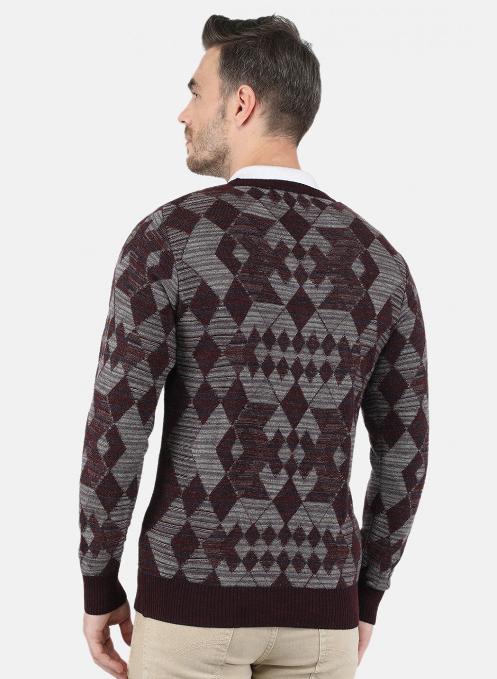 Men Maroon Self Design Pullover