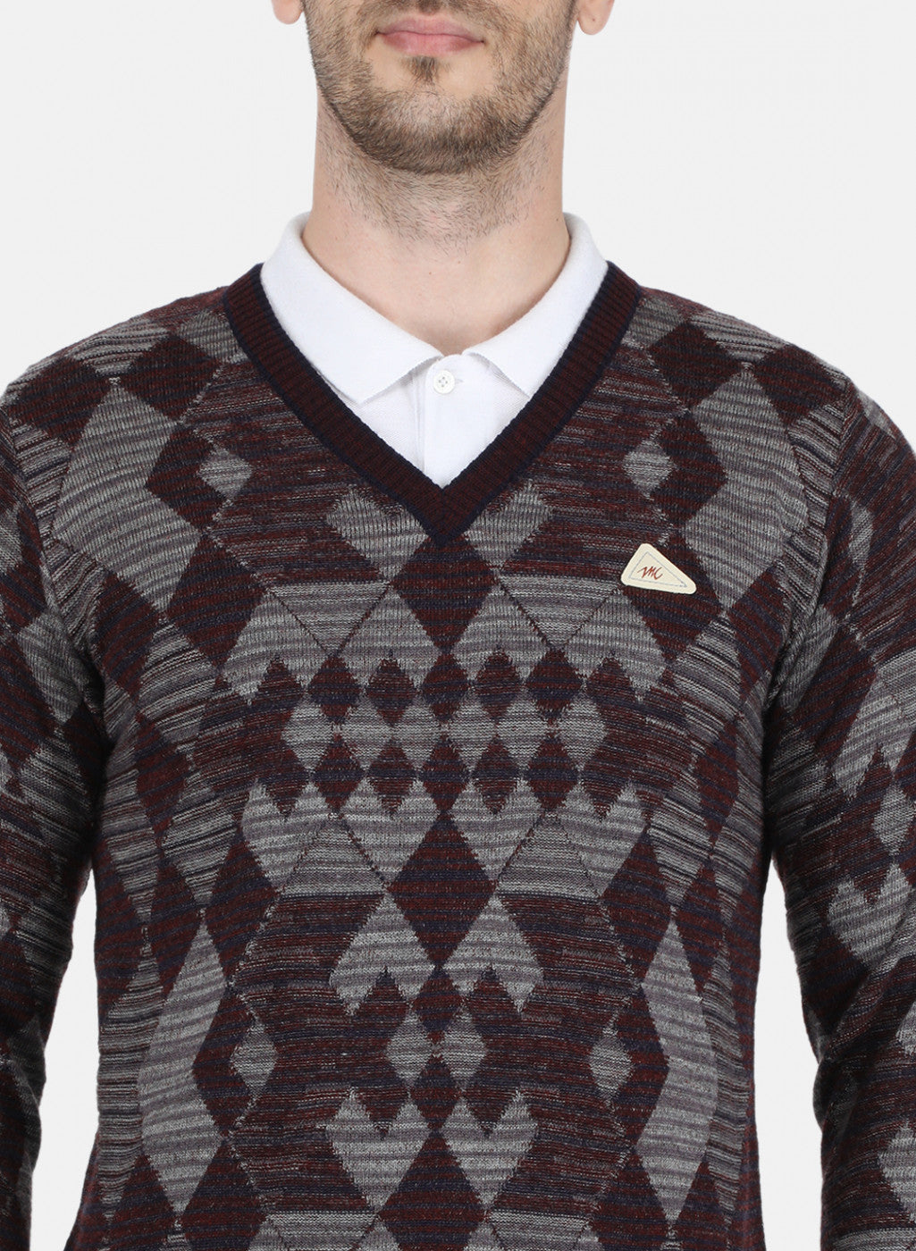 Men Maroon Self Design Pullover