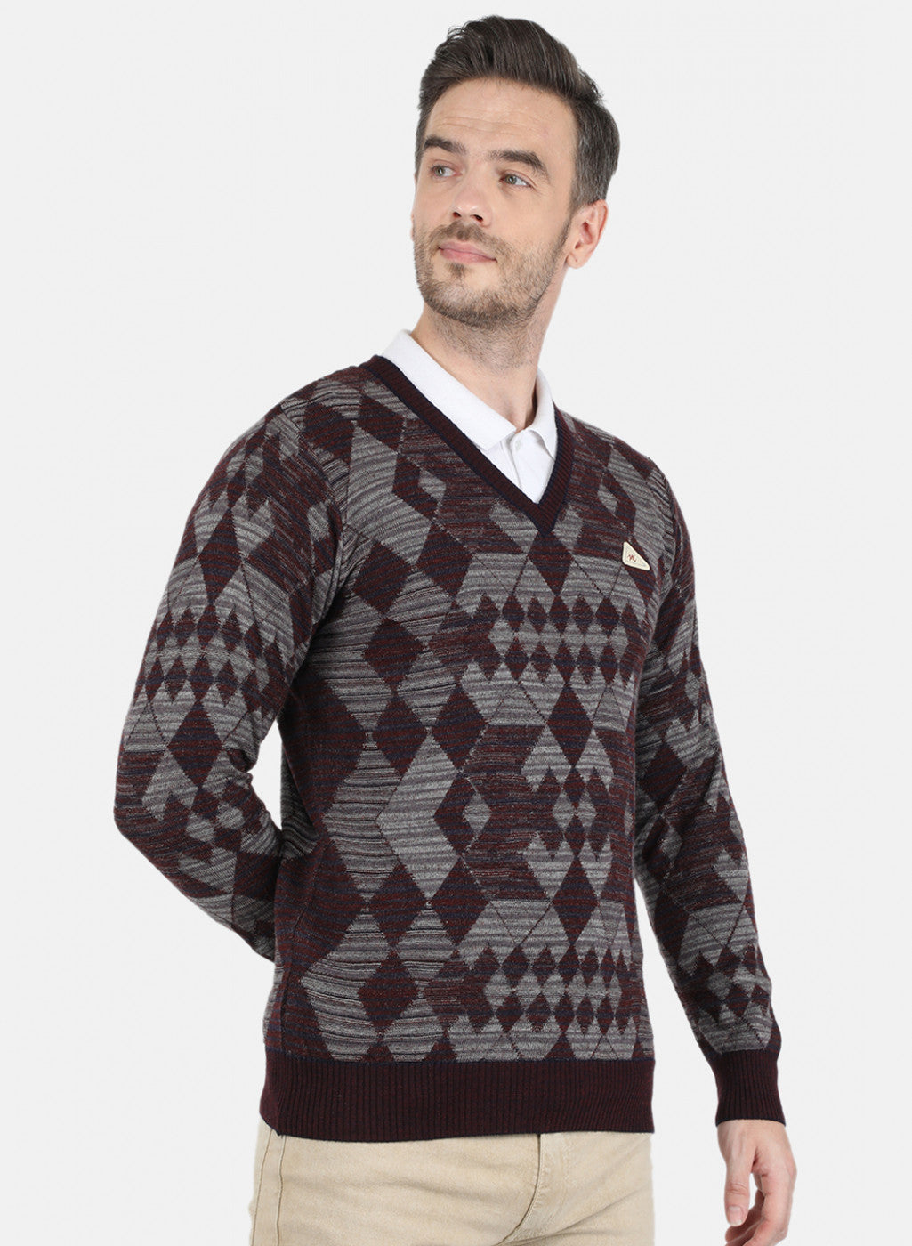 Men Maroon Self Design Pullover