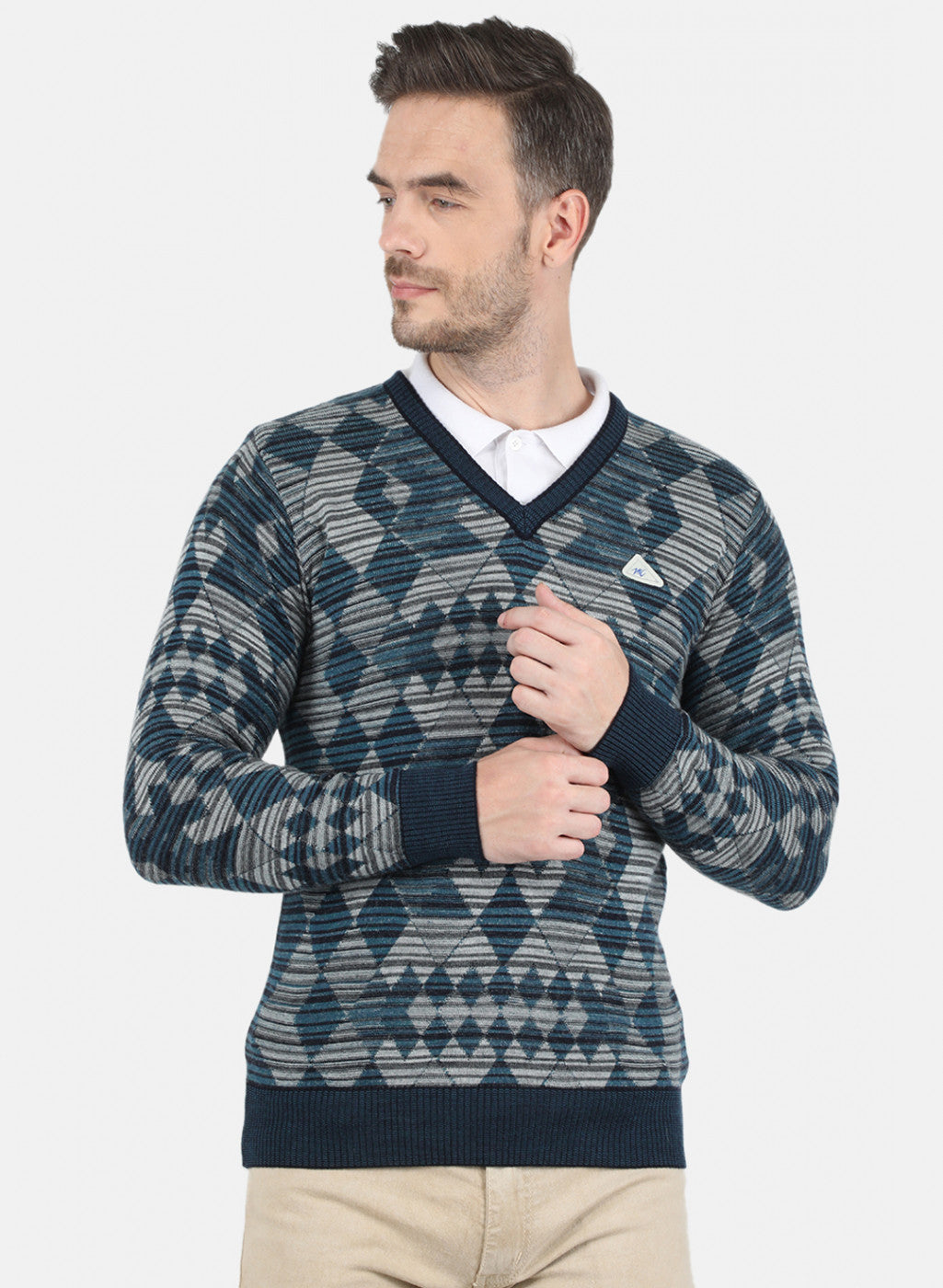 Men Blue Self Design Pullover