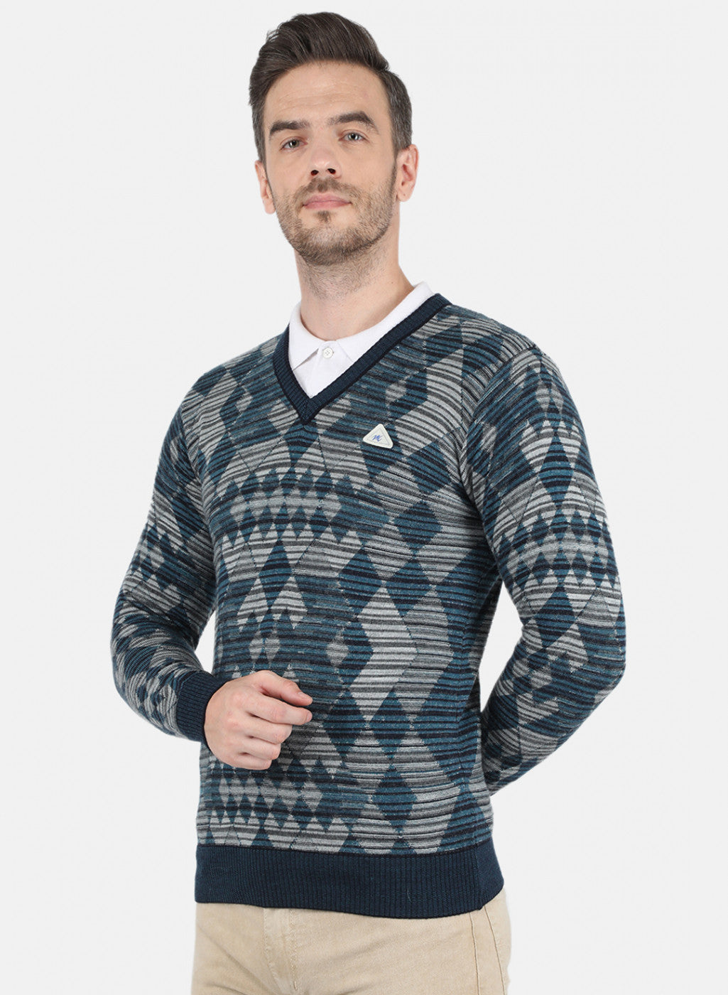 Men Blue Self Design Pullover