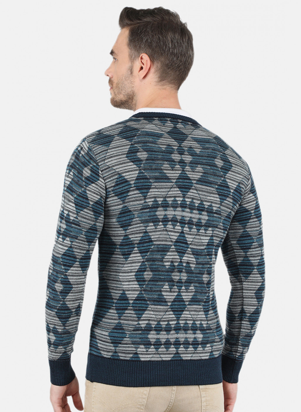 Men Blue Self Design Pullover