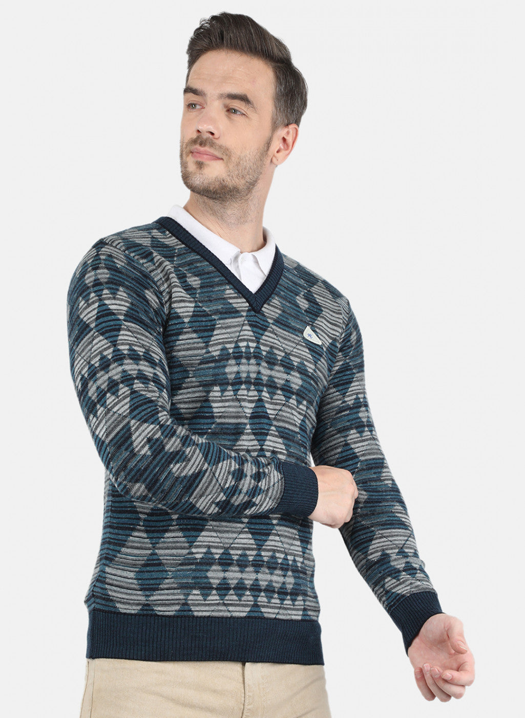 Men Blue Self Design Pullover