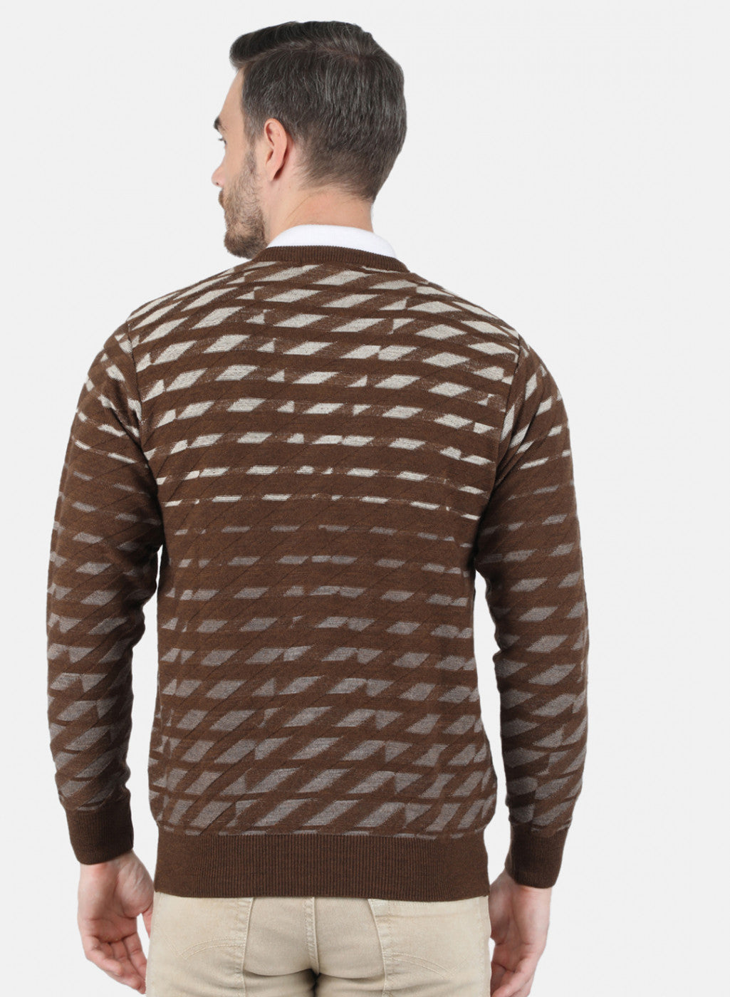 Men Brown Self Design Pullover