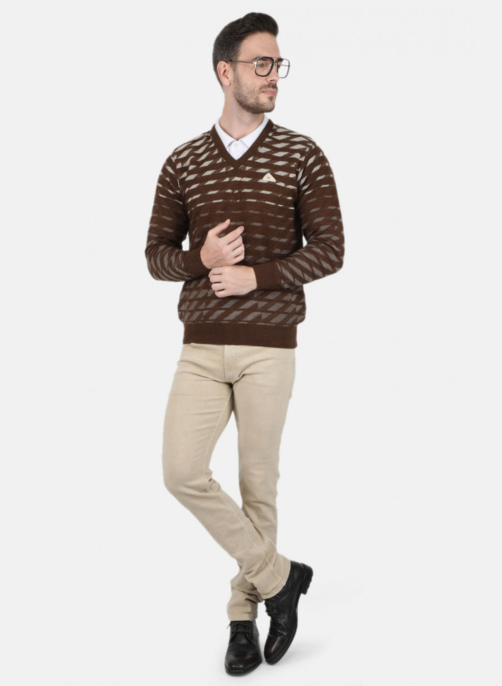 Men Brown Self Design Pullover