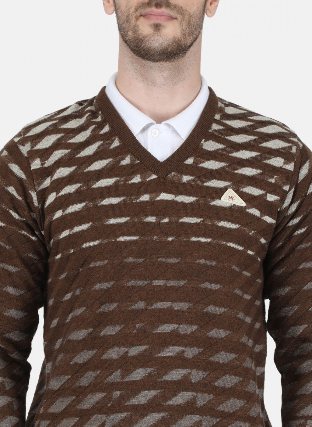 Men Brown Self Design Pullover