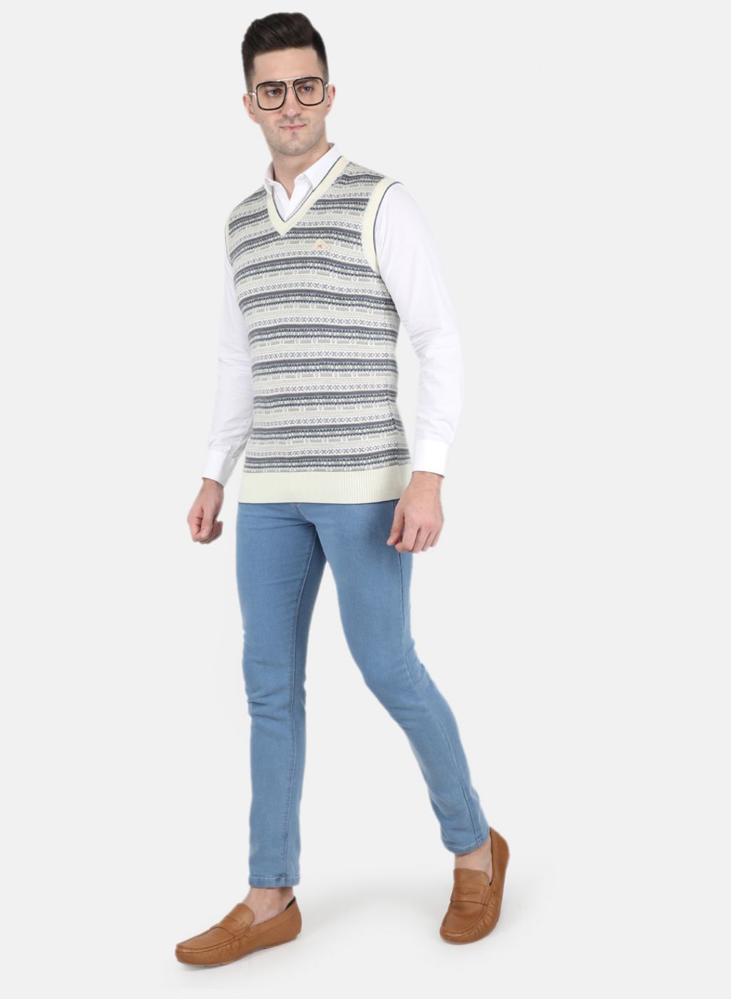 Men Off White Jaquard Sweater