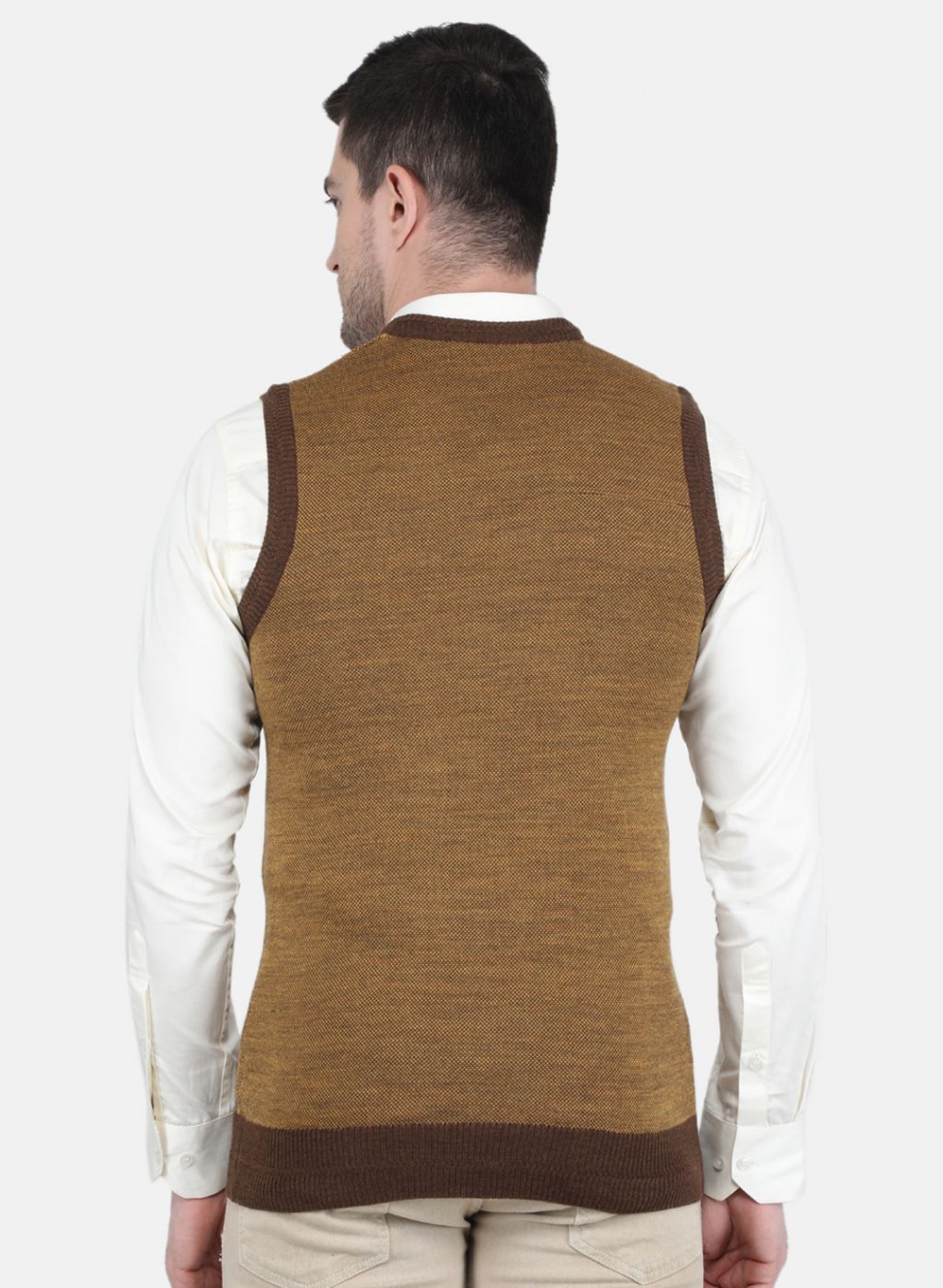 Men Brown Self Design Sweater