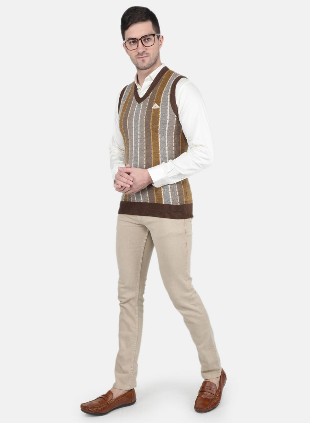 Men Brown Self Design Sweater