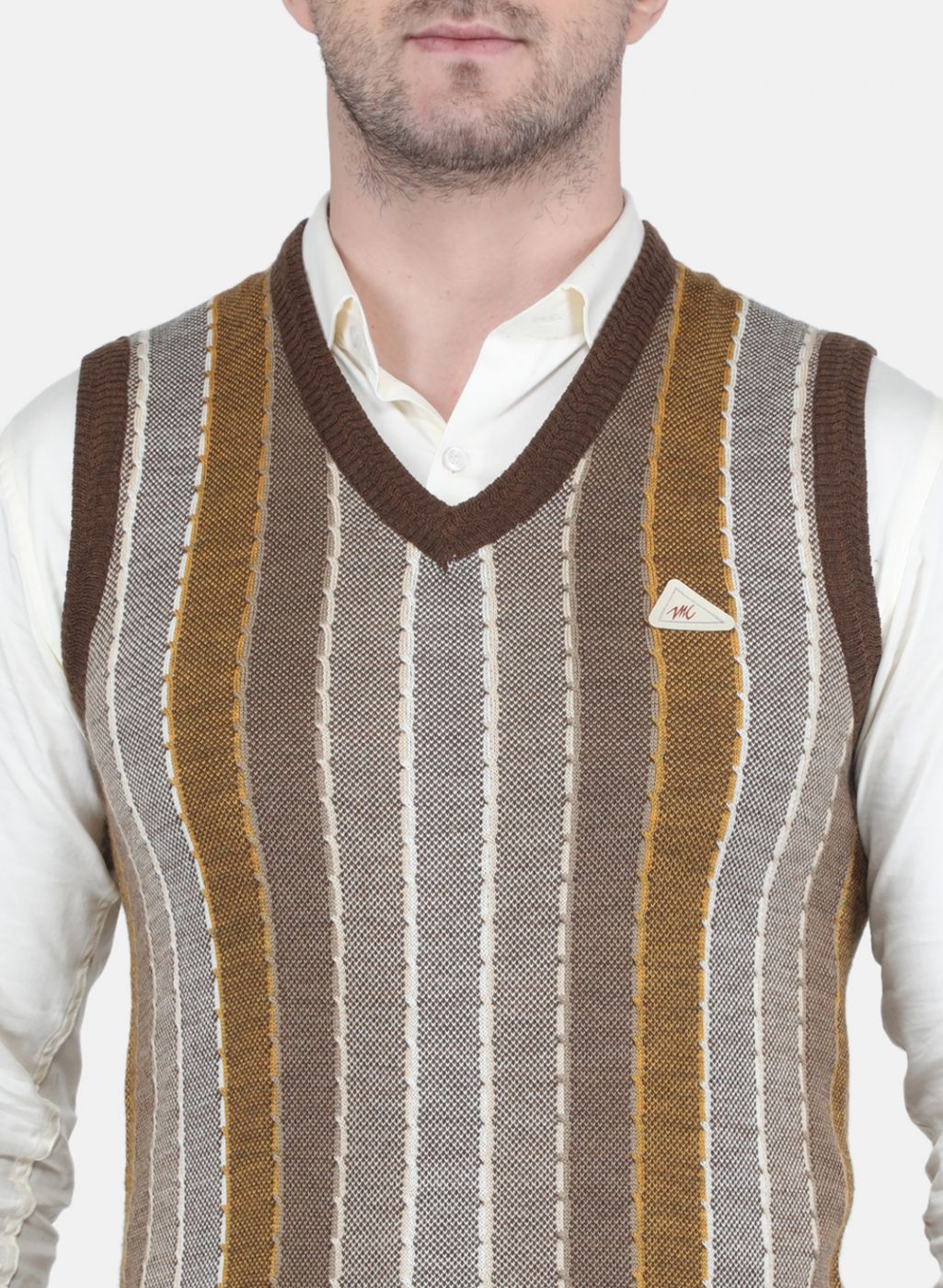 Men Brown Self Design Sweater