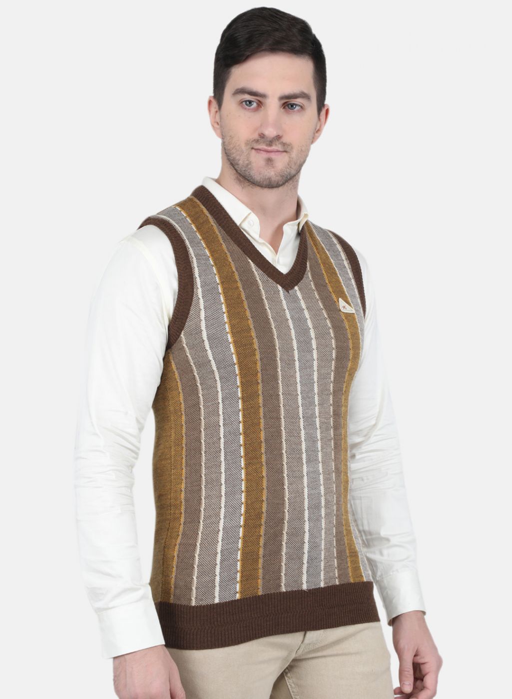 Men Brown Self Design Sweater