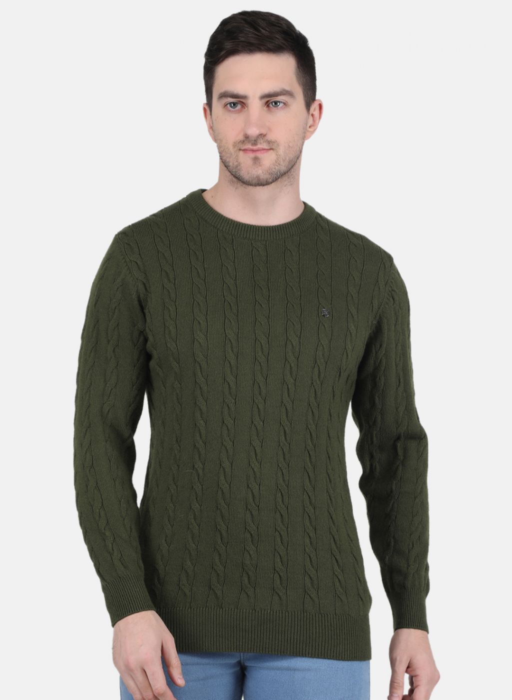 Men Green Self Design Pullover