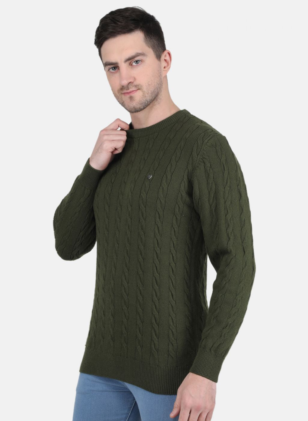 Men Green Self Design Pullover