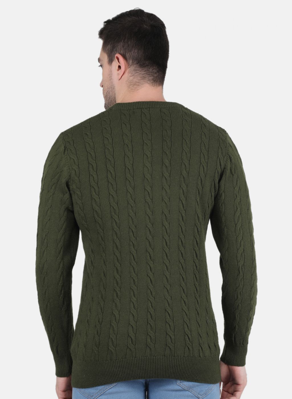 Men Green Self Design Pullover