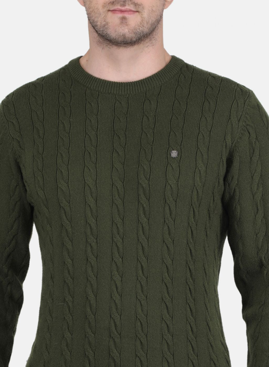 Men Green Self Design Pullover