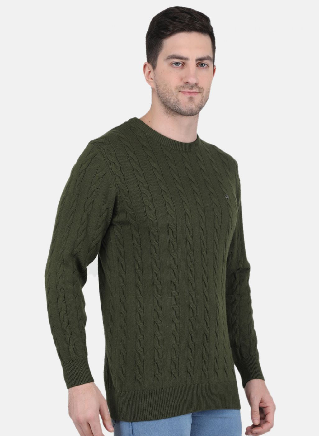 Men Green Self Design Pullover