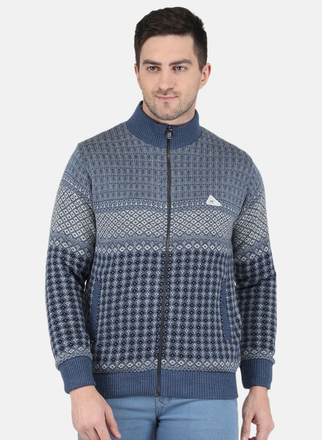 Men Blue Jaquard Jacket