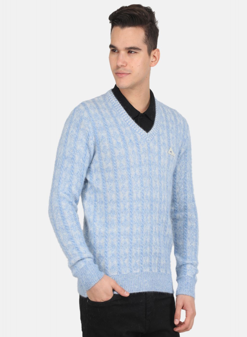 Men Sky Blue Jaquard Pullover