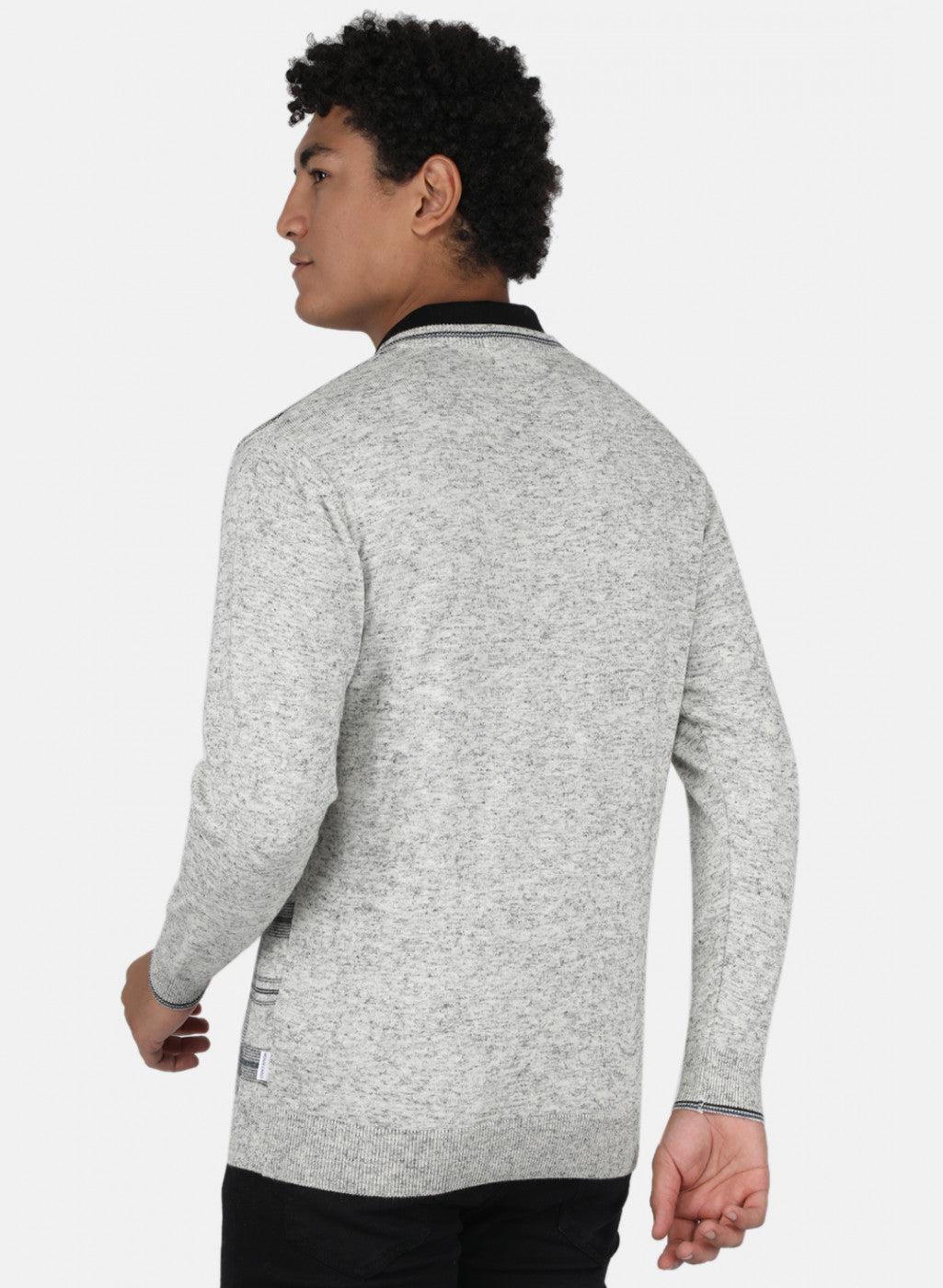 Men Light Grey Self Design Pullover