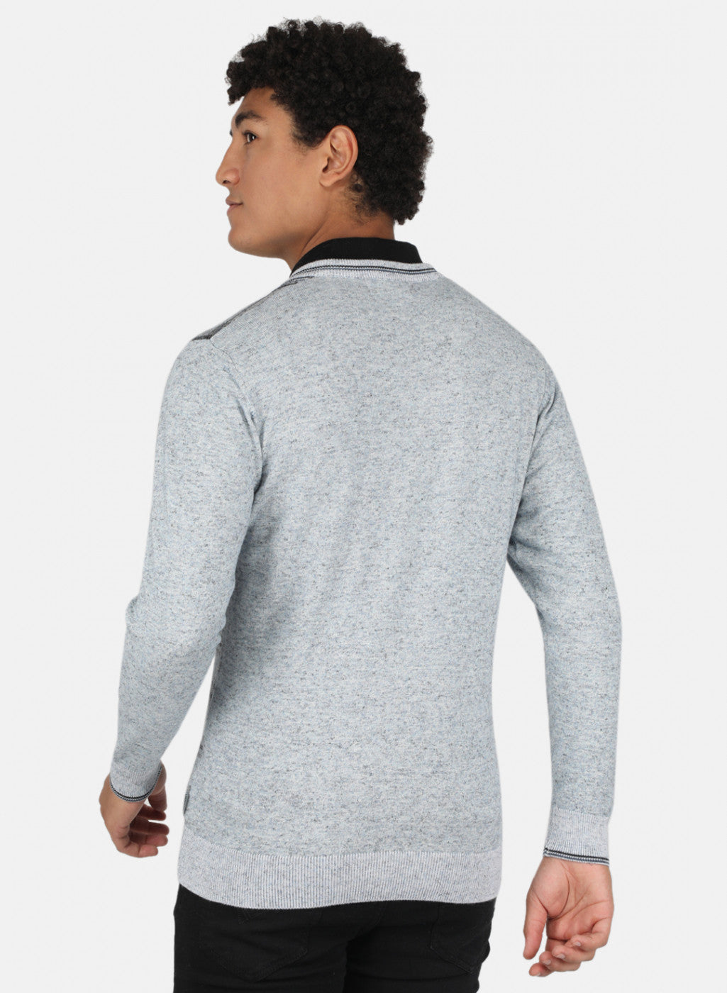 Men Blue & Grey Self Design Pullover