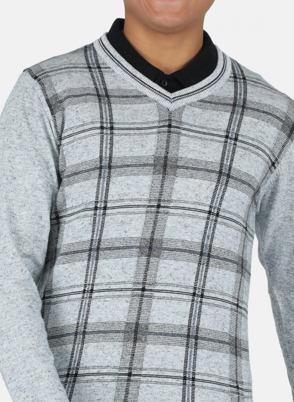 Men Blue & Grey Self Design Pullover