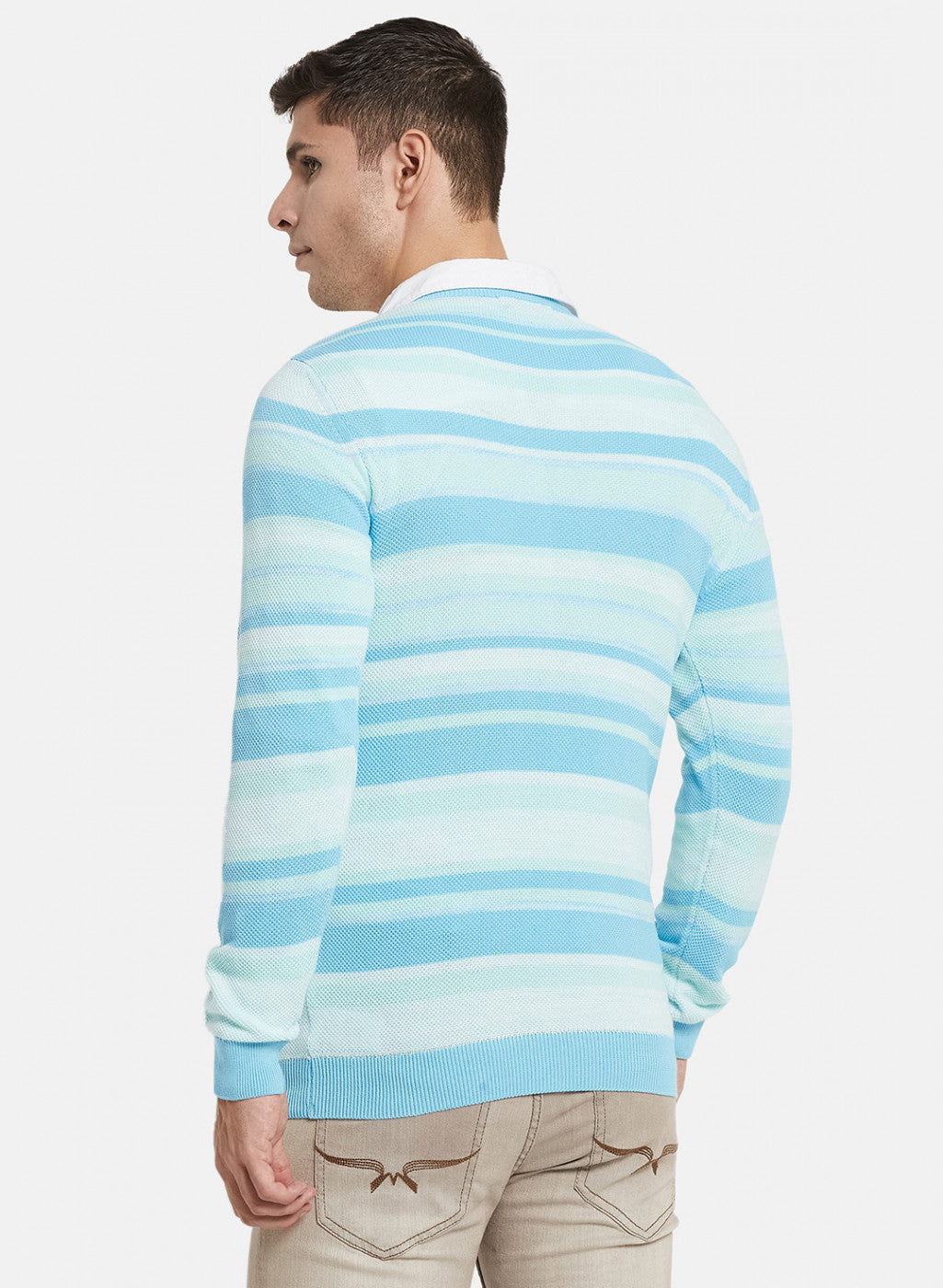 Men Blue Stripe Pullover