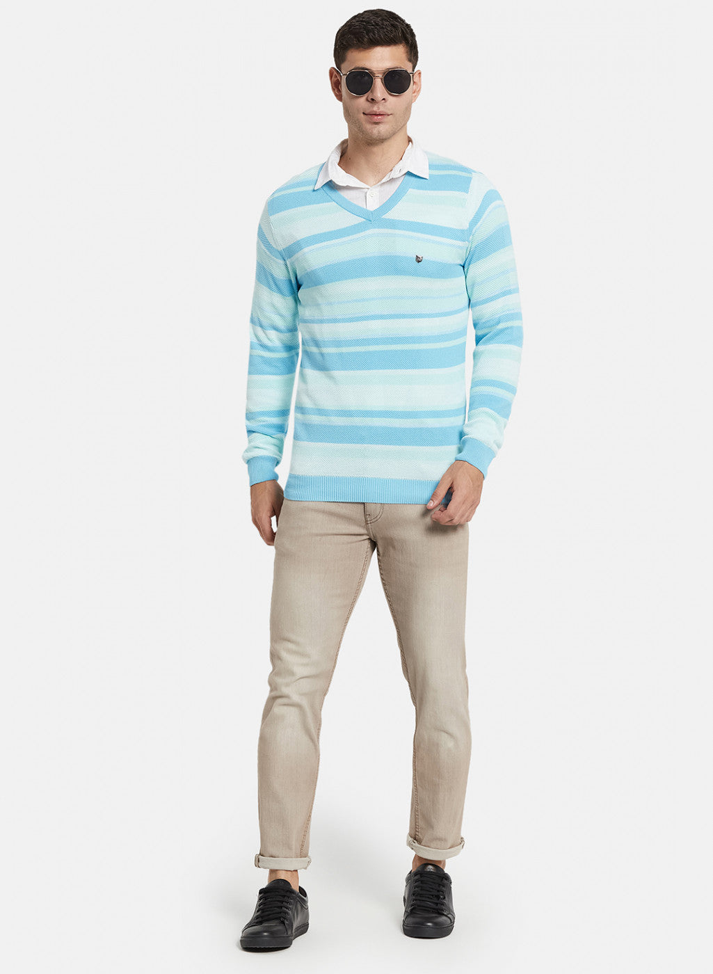 Men Blue Stripe Pullover