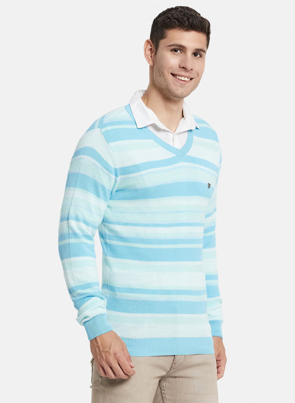 Men Blue Stripe Pullover