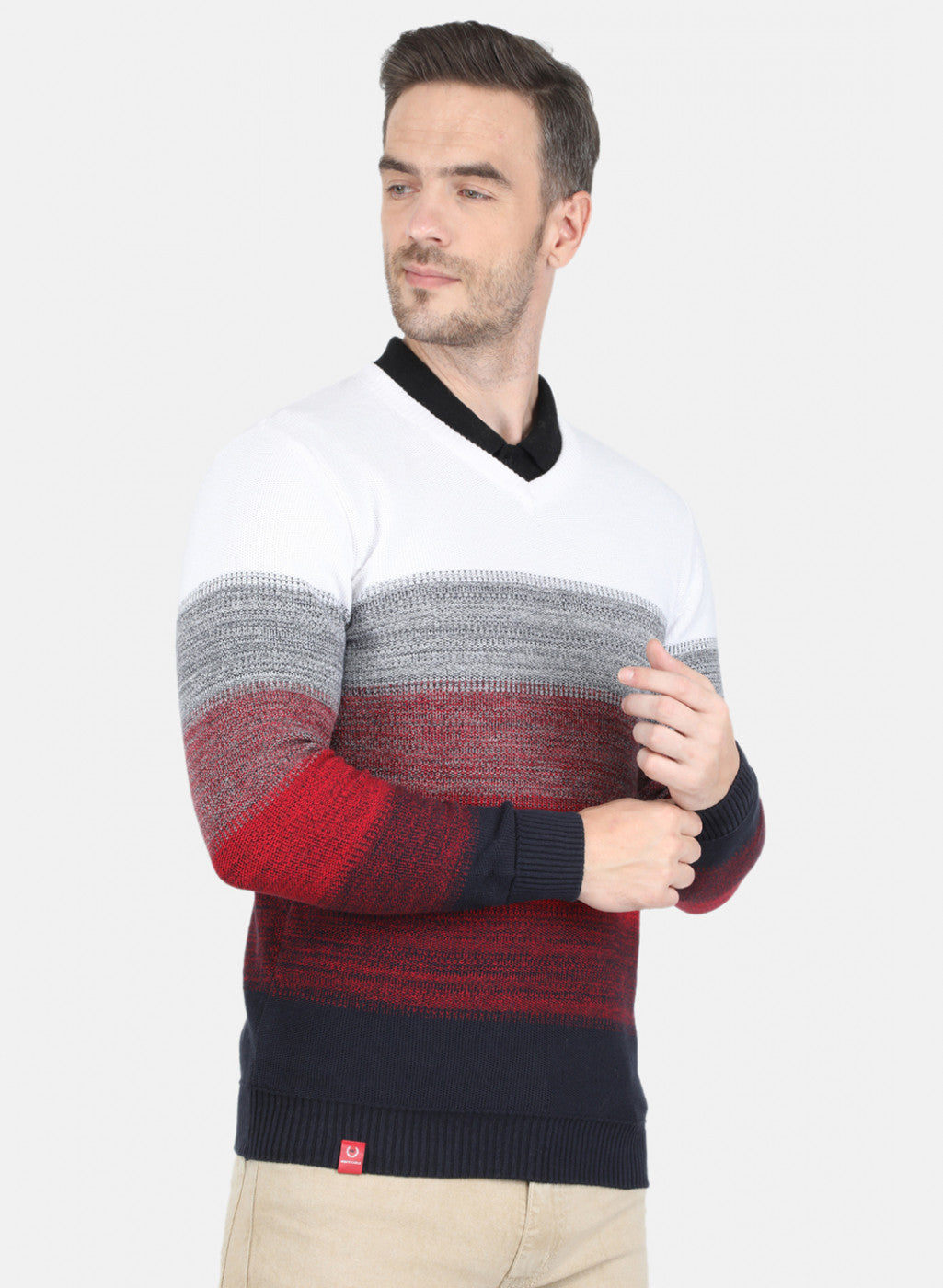 Men NAvy Blue Self Design Pullover