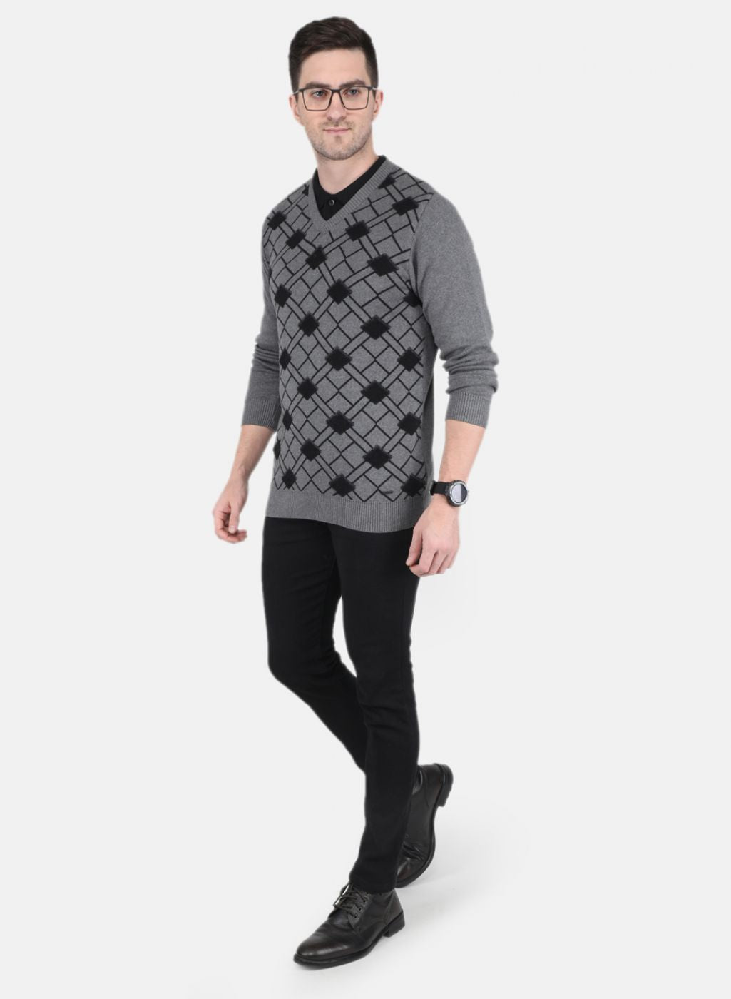 Men Grey Printed Pullover