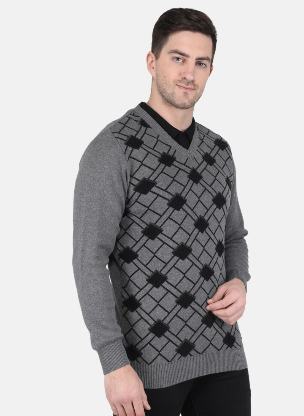 Men Grey Printed Pullover