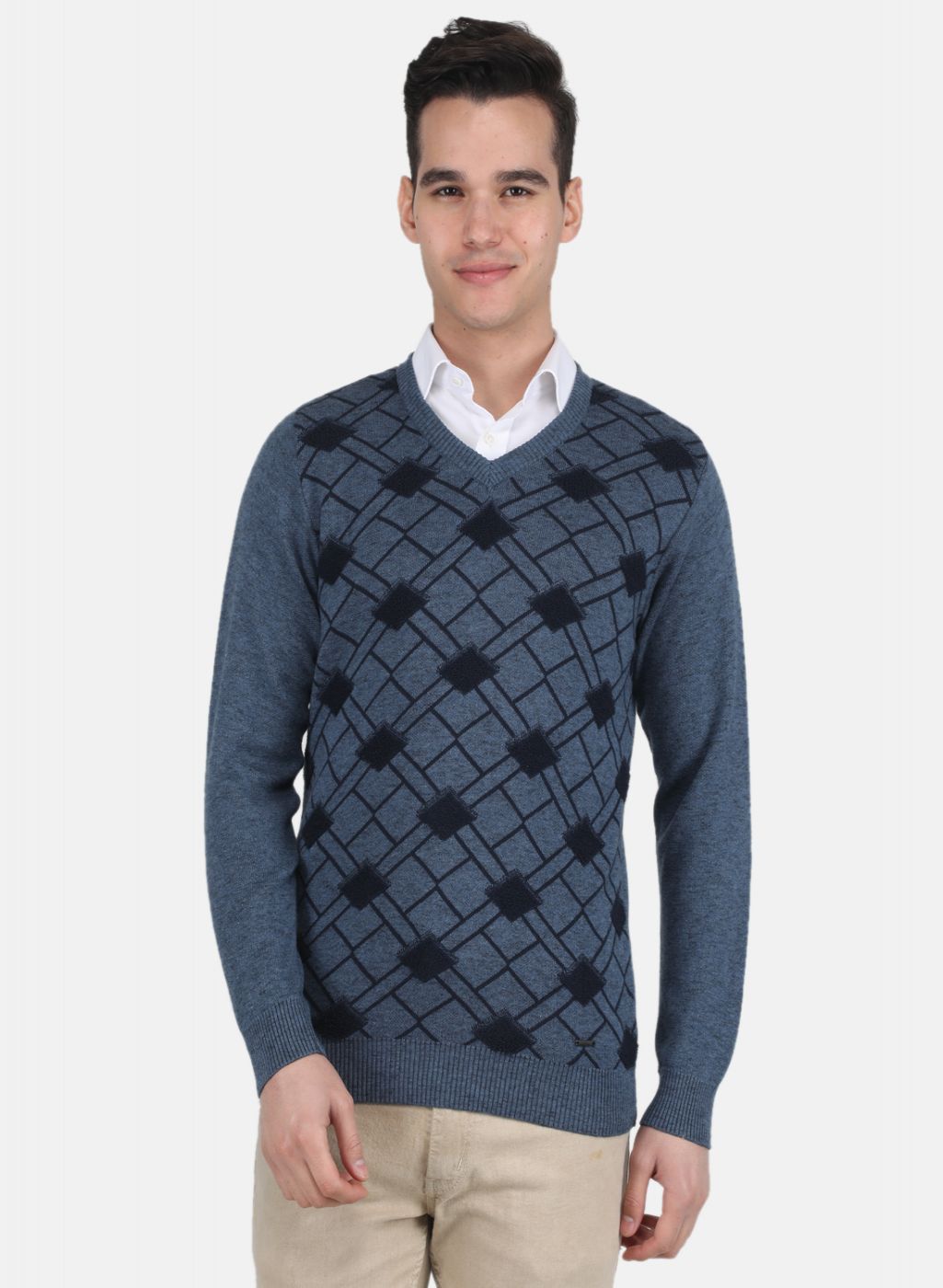 Men Blue Printed Pullover