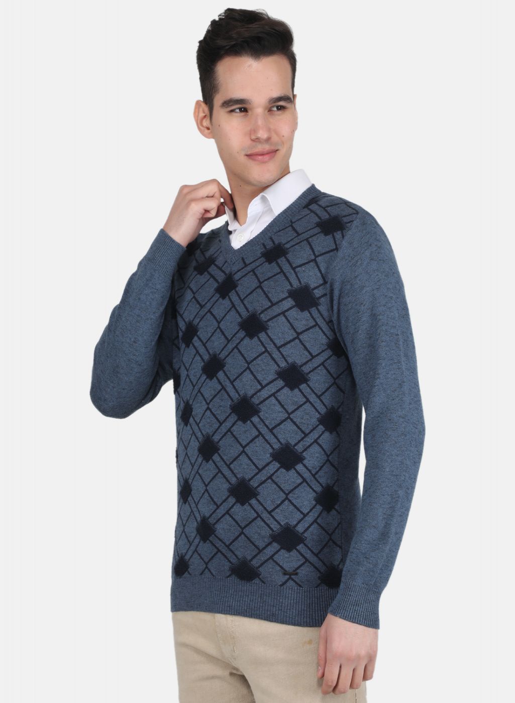 Men Blue Printed Pullover