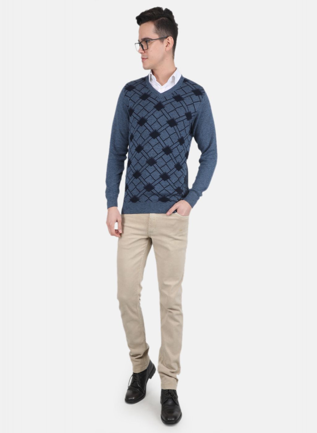 Men Blue Printed Pullover