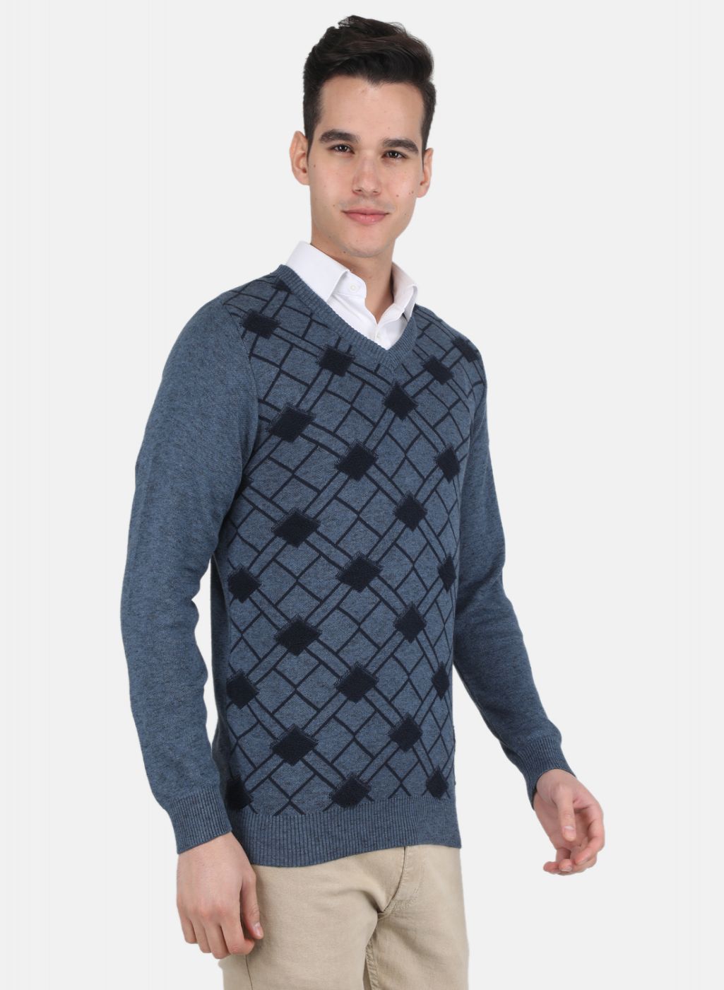 Men Blue Printed Pullover