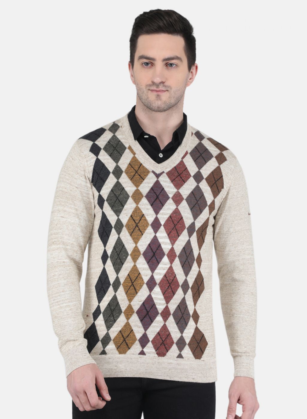 Men Beige Printed Pullover