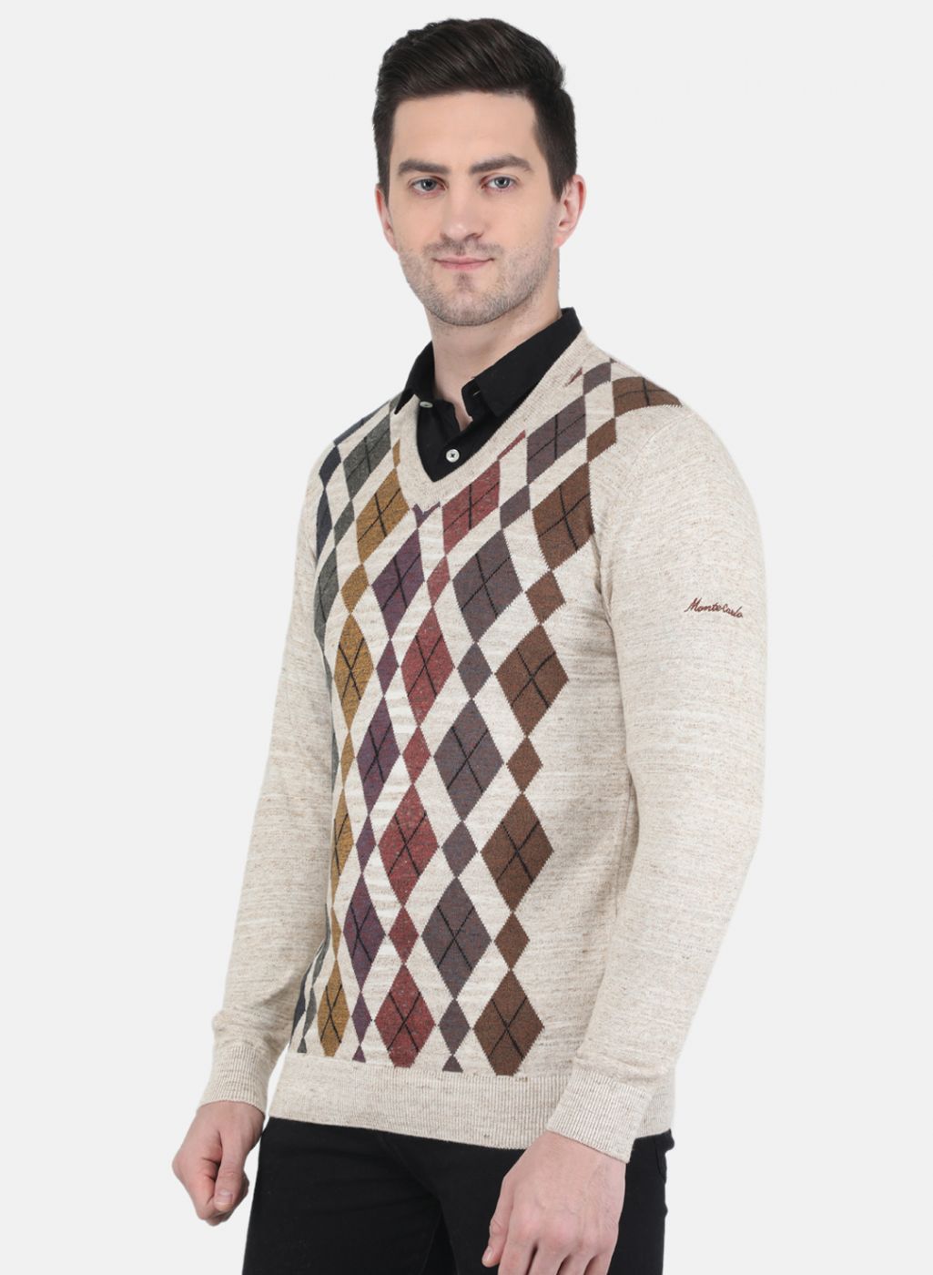 Men Beige Printed Pullover