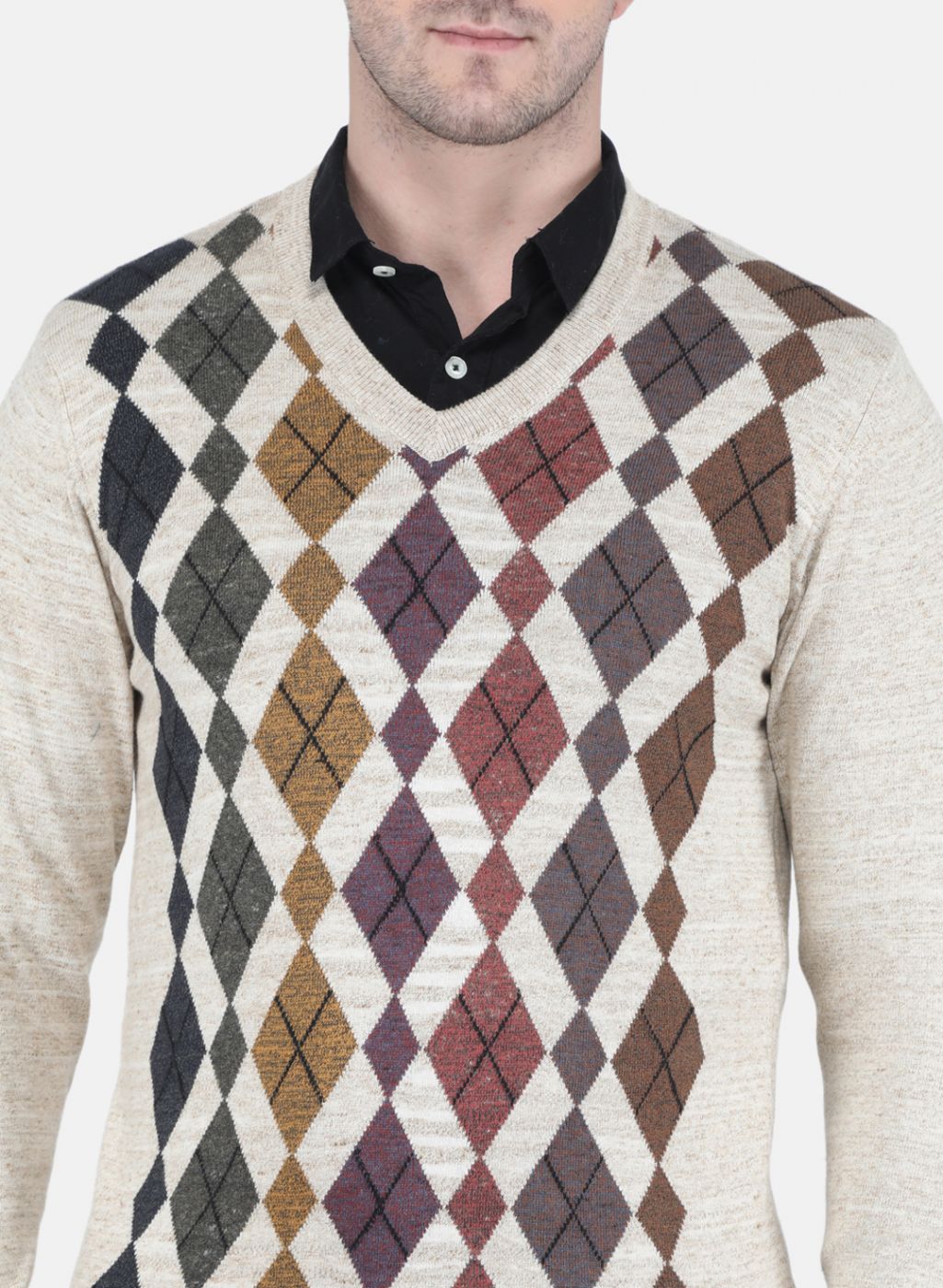 Men Beige Printed Pullover