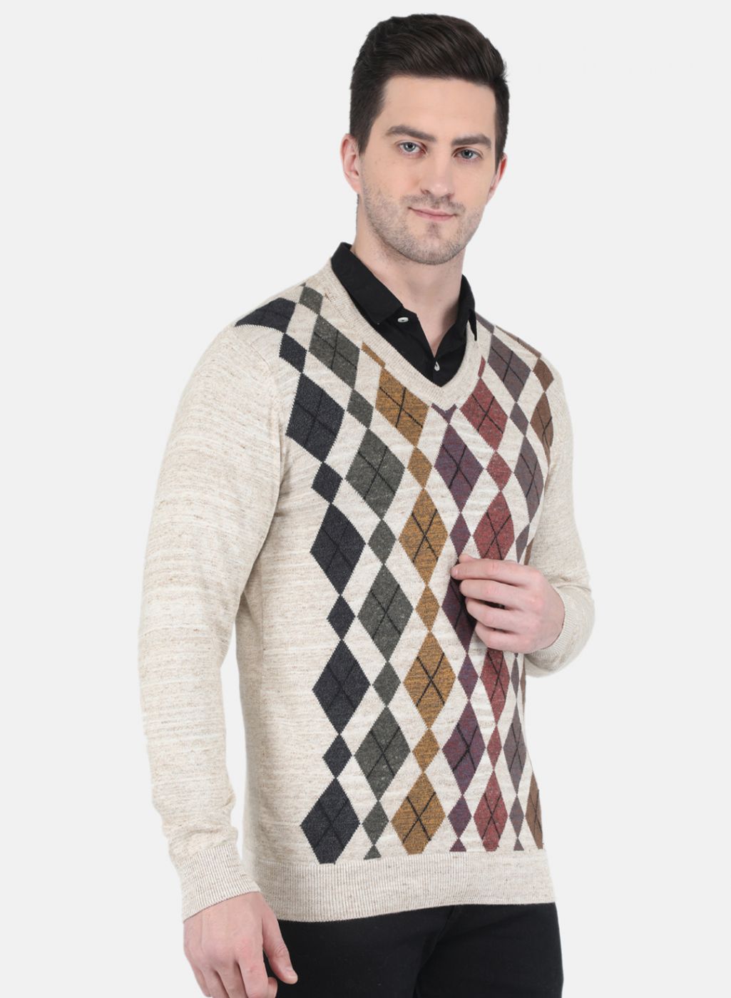 Men Beige Printed Pullover