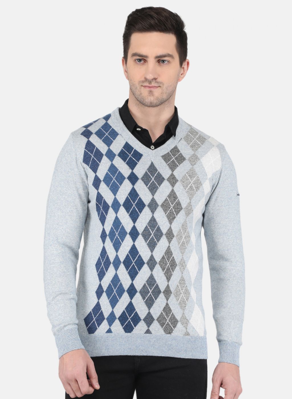 Men Blue Printed Pullover