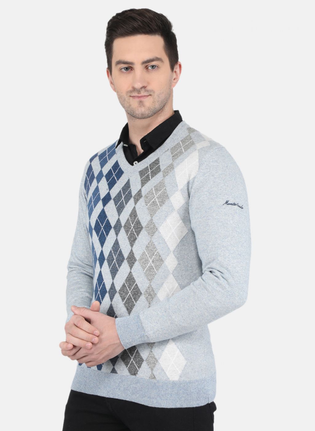 Men Blue Printed Pullover