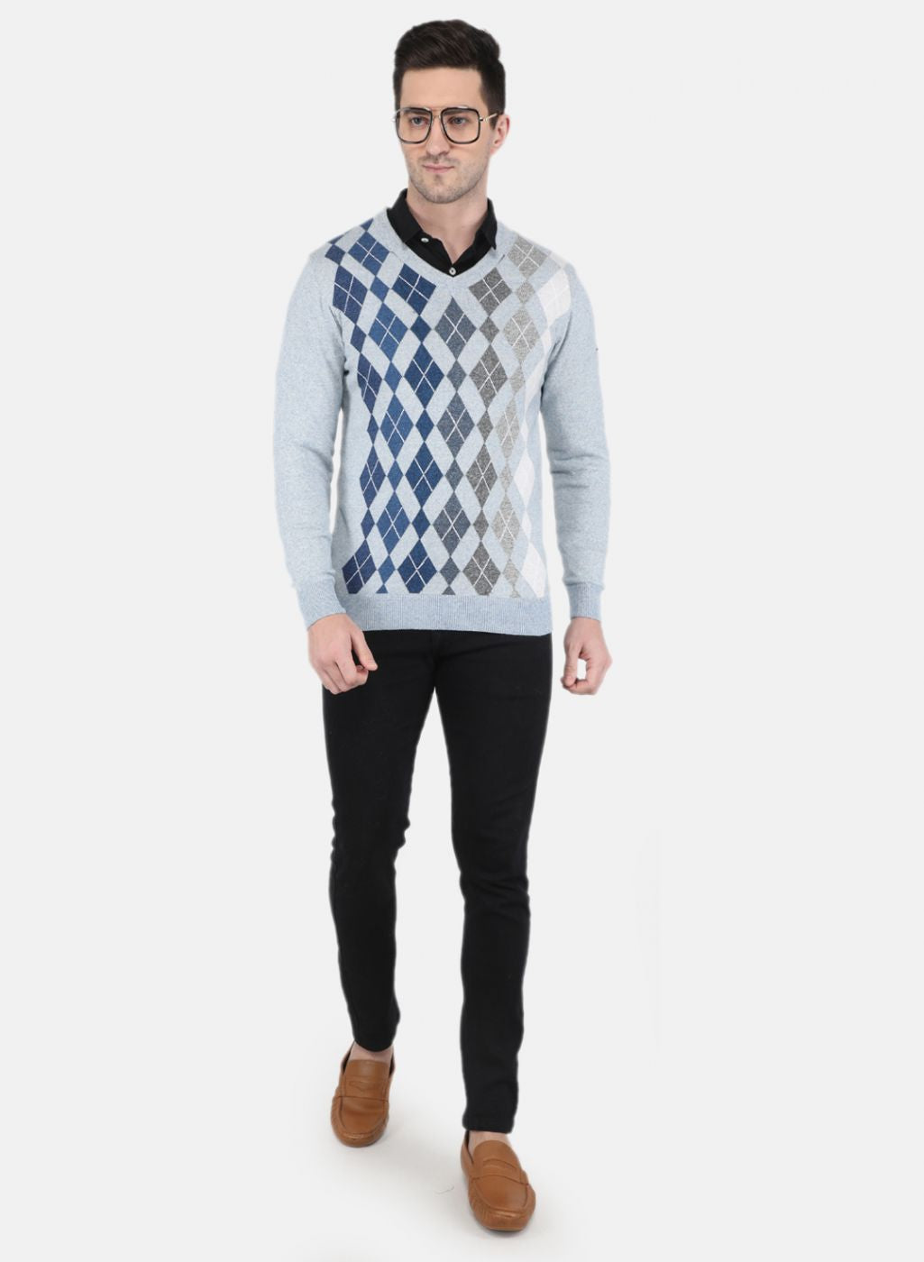 Men Blue Printed Pullover