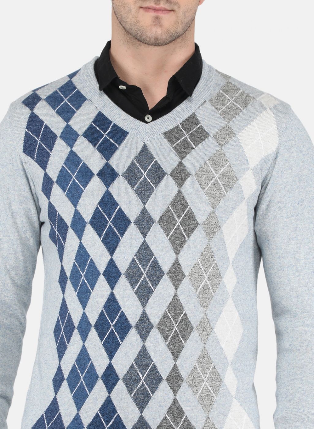 Men Blue Printed Pullover