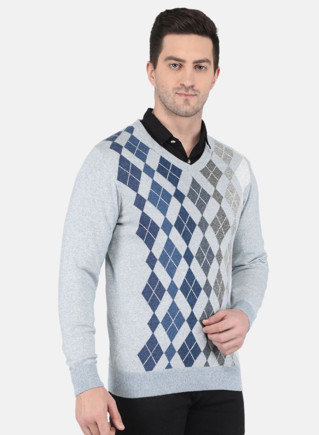 Men Blue Printed Pullover