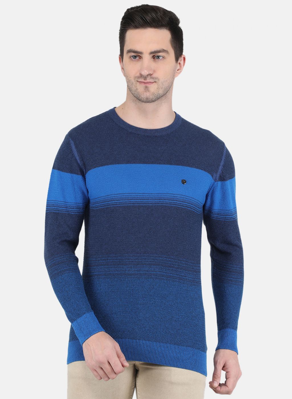 Men Blue Jaquard Pullover