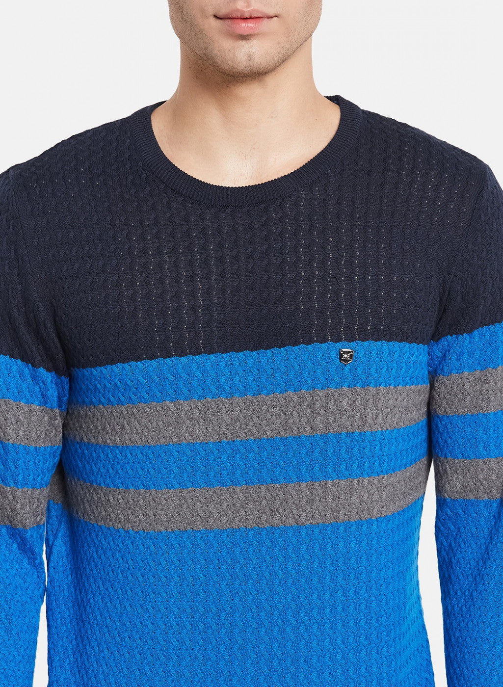 Men Royal Blue Self Design Pullover