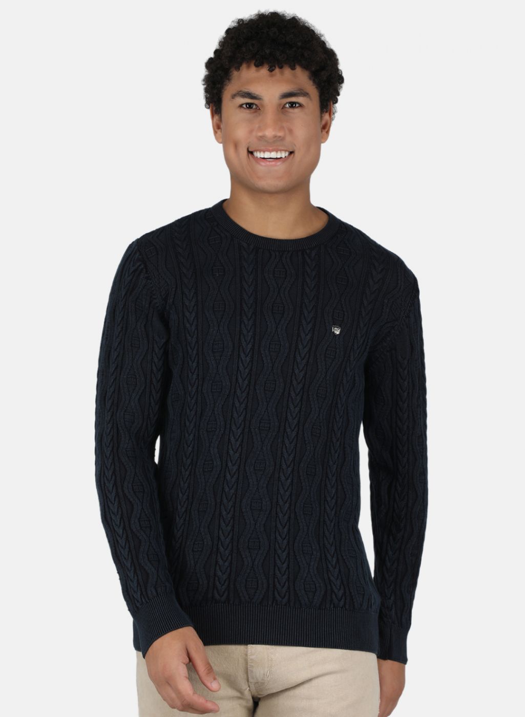 Men NAvy Blue Self Design Pullover