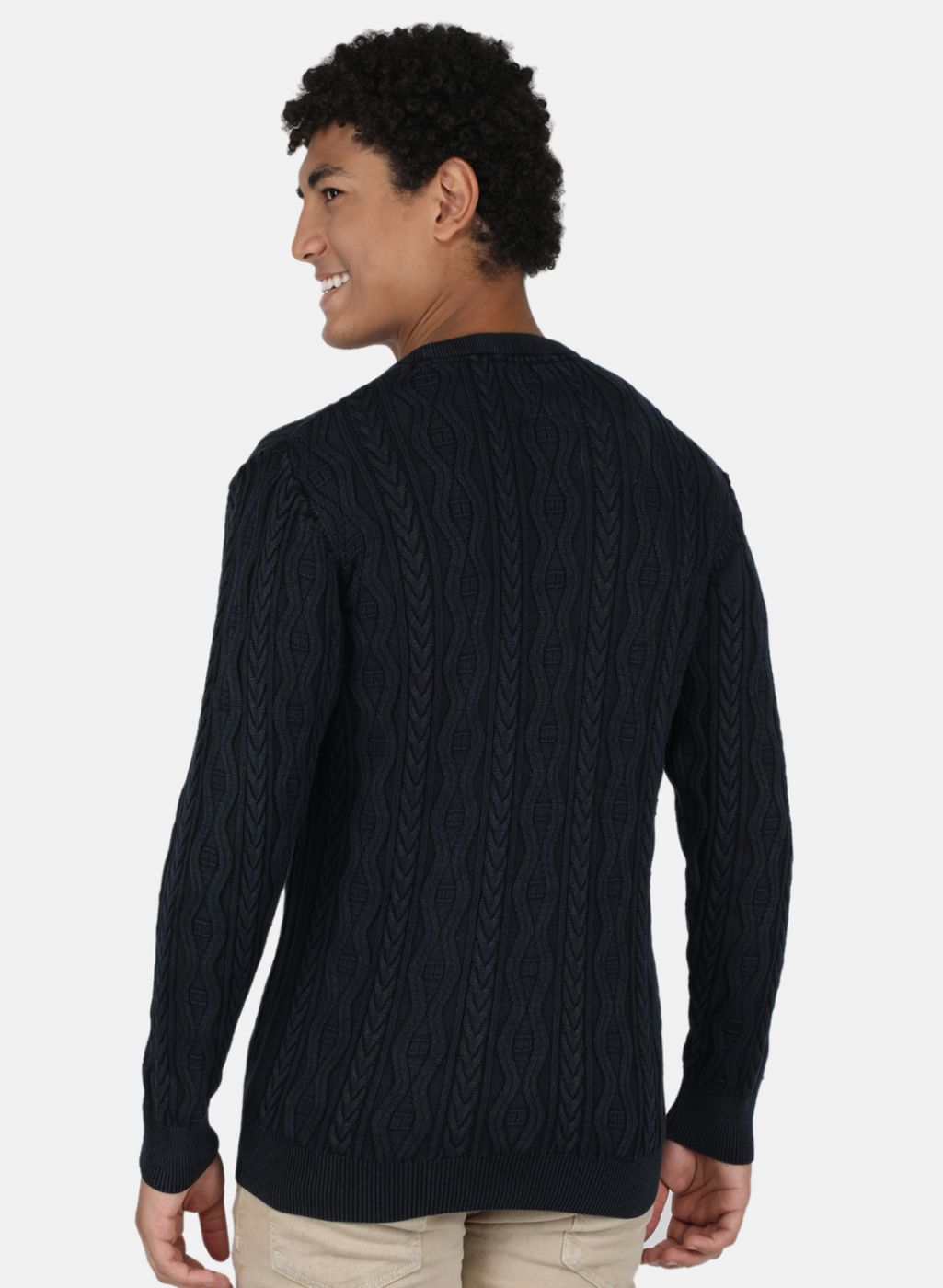 Men NAvy Blue Self Design Pullover