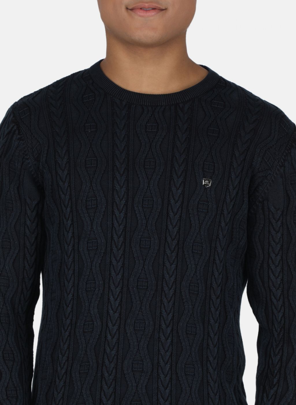 Men NAvy Blue Self Design Pullover